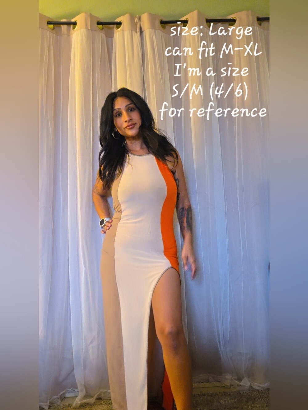 Colorblock Beige & Orange Split Maxi Dress